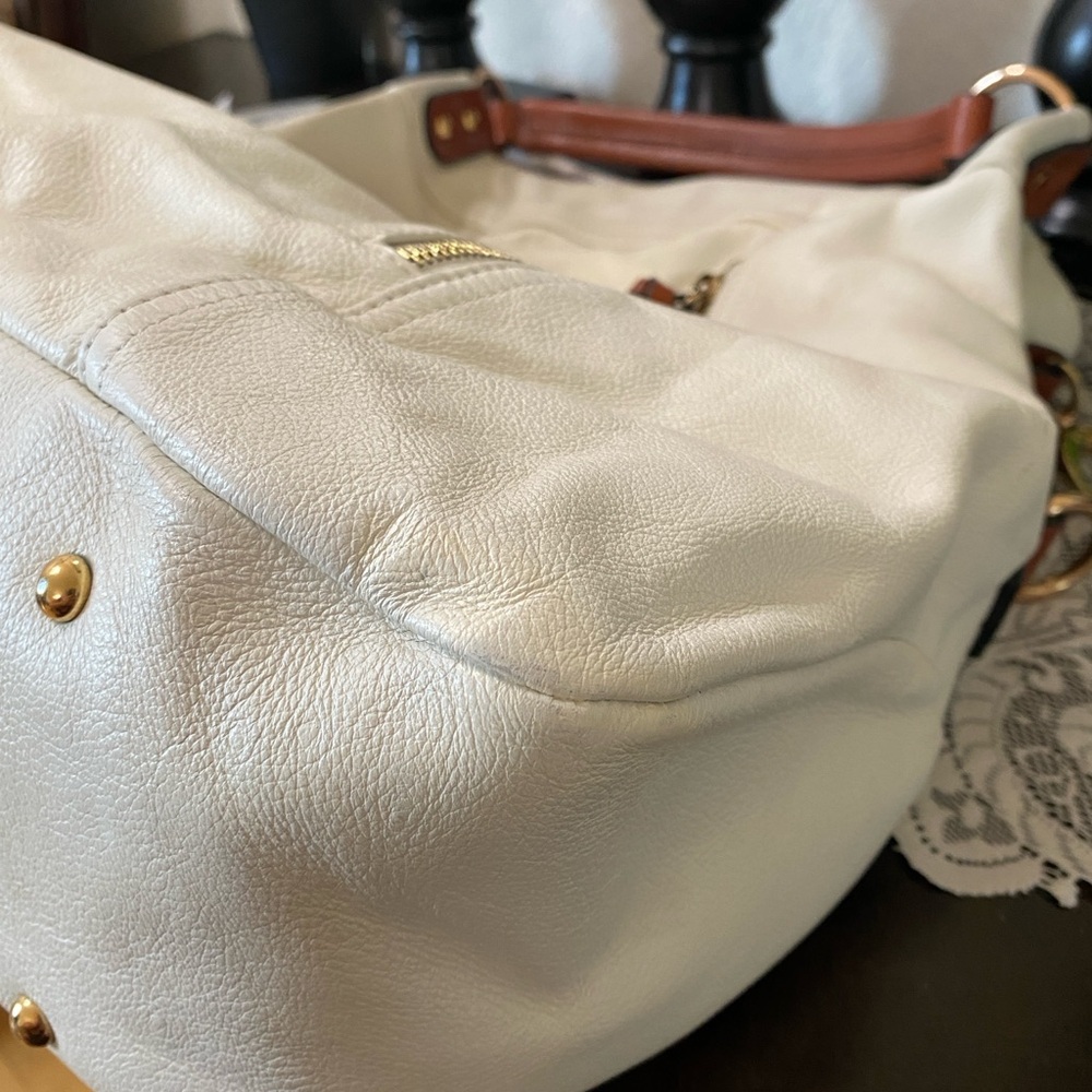 Cynthia Rowley Womens Shoulder Bag, Leather Zip Pockets Off White/Brown, X LRG - Picture 16 of 16